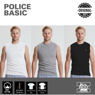 เสื้อแขนกุด Basic คอกลม Police ทรง Slim Fit