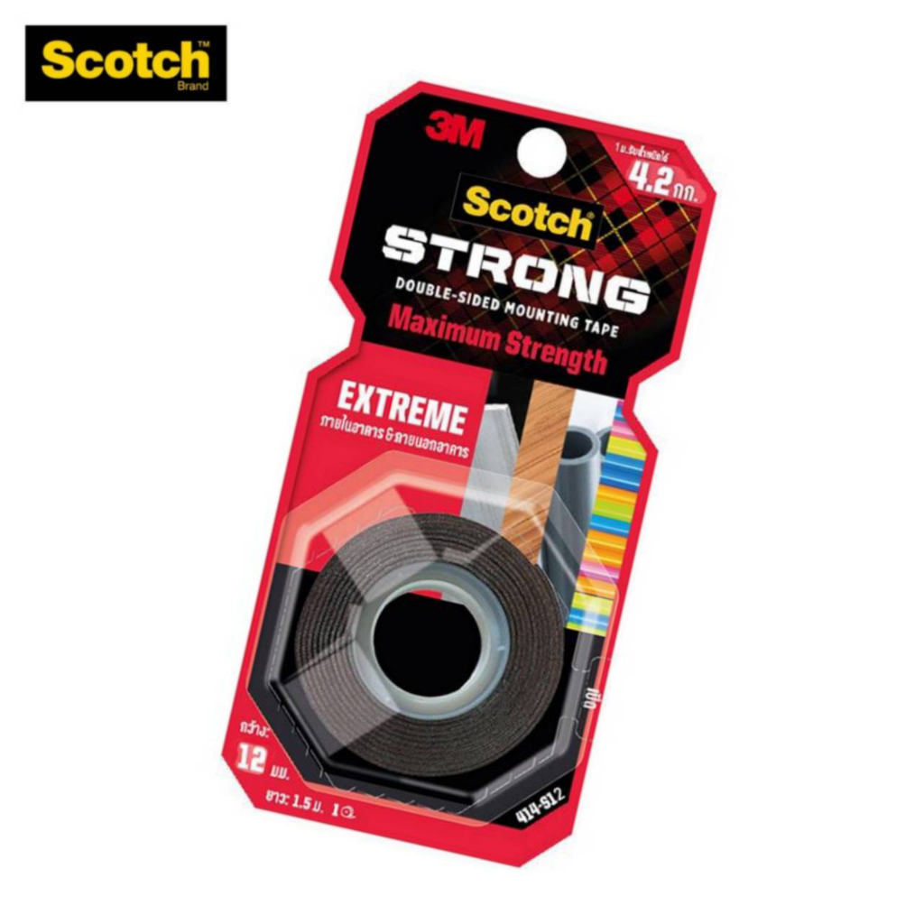 เทปกาวสองหน้า 3M Scotch Extreme Mounting Tape 414 S12 ขนาด 12มม.x1.5ม. เทปกาวสองหน้าแรงยึดติดสูง จำน