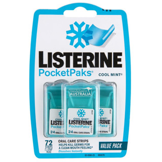 Listerine Pocketpaks Oral Care Strips Cool Mint Value Pack 72 แผ่นฟิล์มระงับกลิ่นปากเพื่อลมหายใจหอมสดชื่นยาวนานมั่นใจ