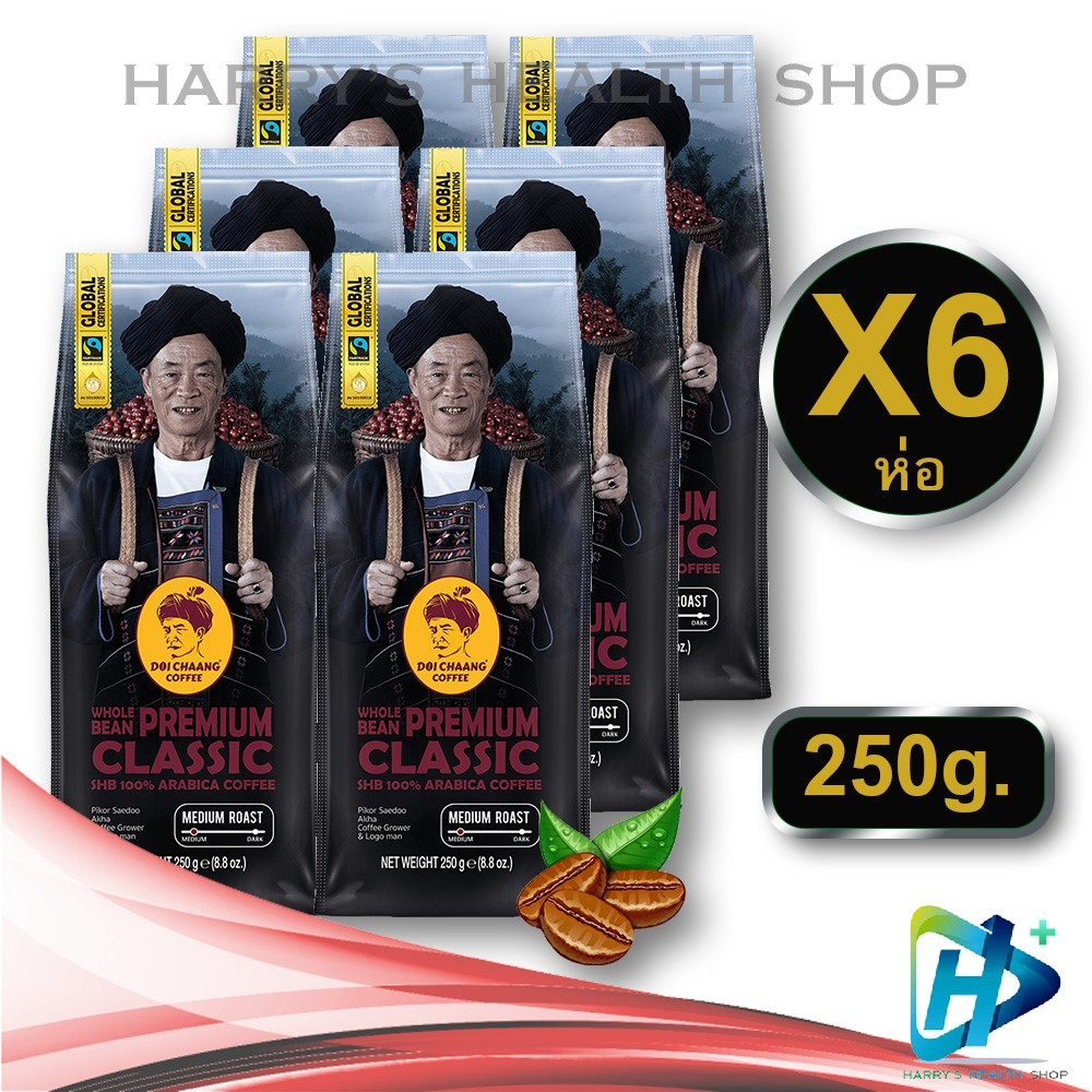Doi chaang coffee Beans Premium Classic [Set 6 Pcs.] กาแฟดอยช้าง เมล็ดกาแฟดอยช้าง (คั่วกลาง) medium ขนาด 250 g.