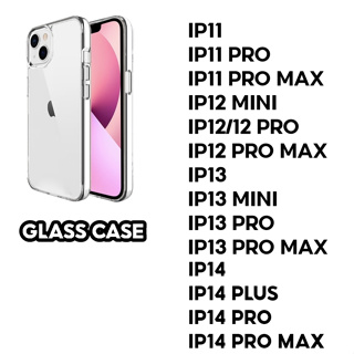 Glass case เคสใสหลังกระจก IPHONE14 PLUS 14 PRO MAX 13 PRO MAX 13 MINI 11 12 PRO MAX 7/8 XS XR X XS MAX เคสใสไอโฟน