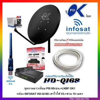 ชุดจานดาวเทียมPSI 60cm.+กล่องINFOSAT Q168+USB Wifi V3.+พร้อมสาย 10 เมตร