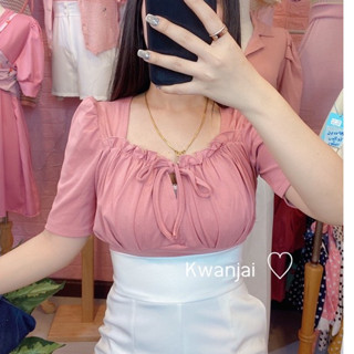 เสื้อยืดแต่งจีบระบายที่หน้าอกผูกโบว์เพิ่มความหวาน💖[NC-005]