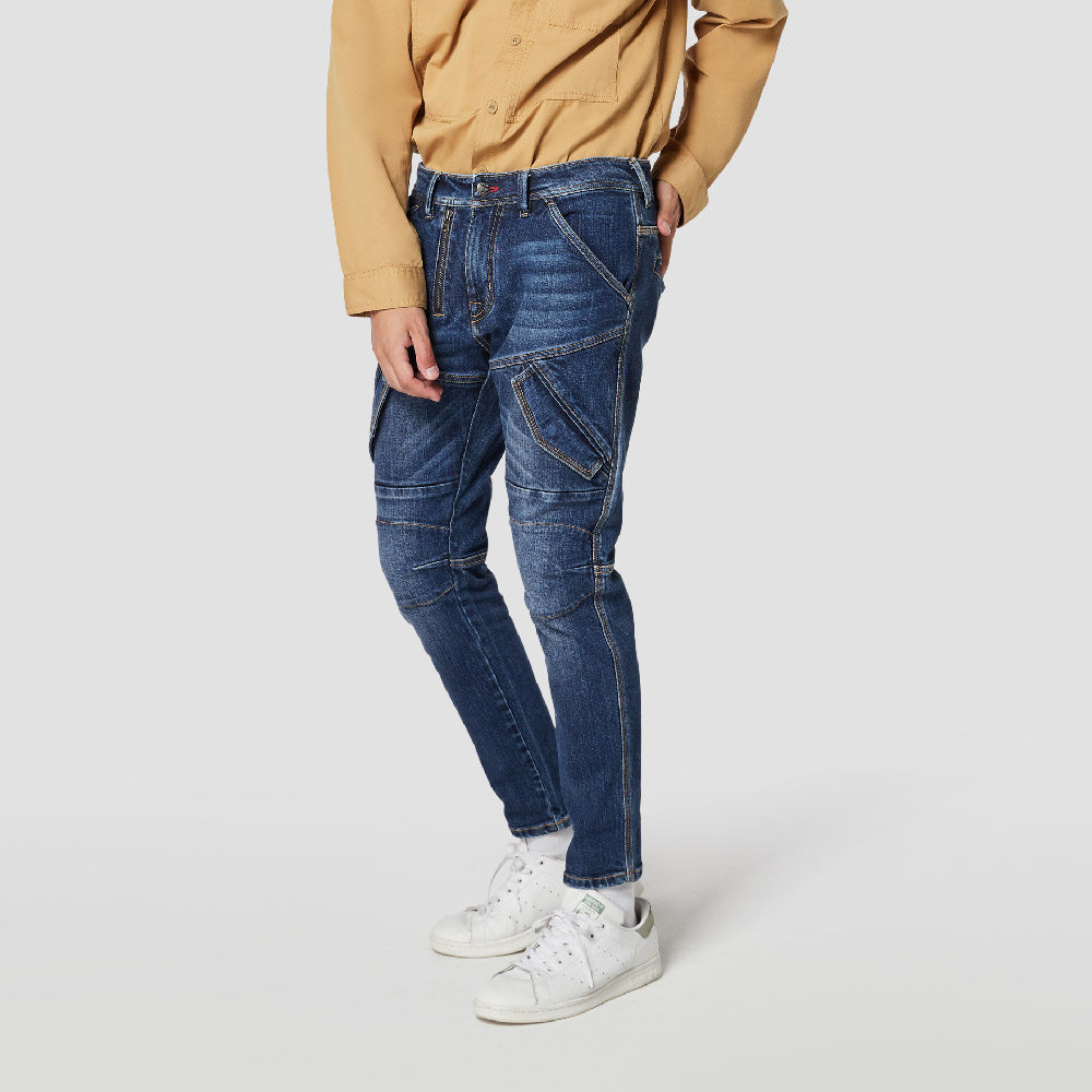 DAVIE JONES กางเกงยีนส์ Biker Skinny Fit Jeans CO0049 สีดำ กรม - รูปที่ 3