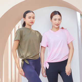 Penny Activewear เสื้อออกกำลังกาย เสื้อแขนสั้น ผูกข้าง Side Knotted เลือกใส่ได้2แบบ ปล่อยให้ชายเฉียงหรือผูกข้างเอว