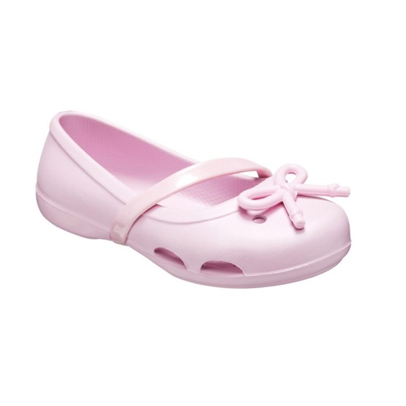 ⚡ของแท้ ถูกที่สุด!!⚡รองเท้าแฟลตเด็กผู้หญิง Crocs Girls' Preschool Lina Bow Charm Flat สีชมพู Ballerina Pink