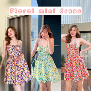 Floral mini dress เดรสสั้นสายเดี่ยวผูกหลัง ผ้าพิมพ์ลายดอก