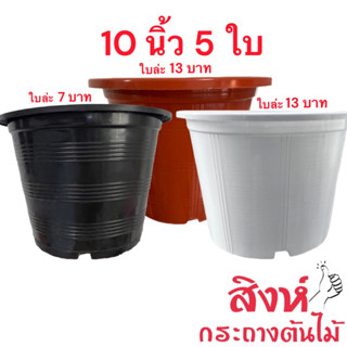 กระถาง 10 นิ้ว 5 ใบ (สีดำ สีขาว สีอิฐ)