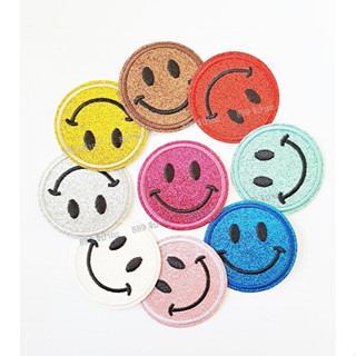 ตัวรีดติดเสื้อ หน้ายิ้ม smiley face หลากสี ฟรุ๊งฟริ๊ง แวววับ Iron on patch อาร์มติดเสื้อ ตัวรีดติดผ้า หมวก กระเป๋า เป้