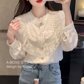 เสื้อแขนยาวลูกไม้ ช่วงตัวแต่งริ้ว&amp;อัดพลีท ชั้นๆ