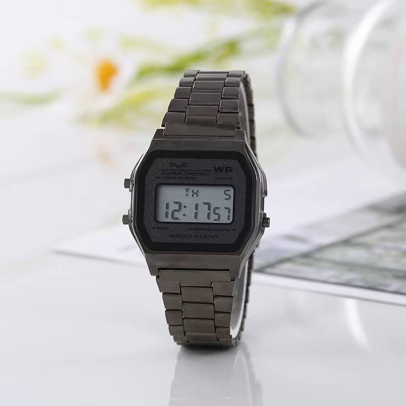 SOLOSใหม่ล่าสุด158F นาฬิกาข้อมือควอตซ์ดิจิทัลช LED กันน้ำ สีทอง สีเงิน สําหรับผู้หญิง และผู้ชาย - รูปที่ 5