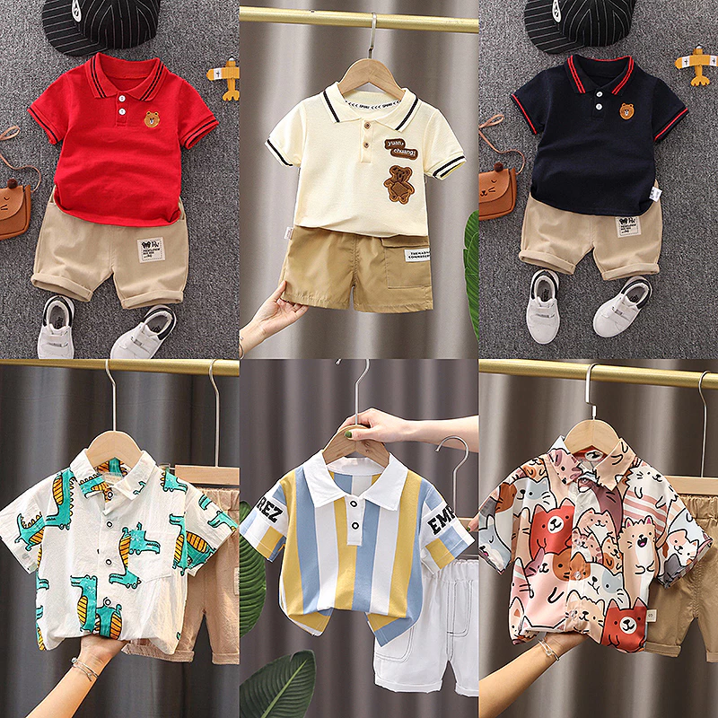 ชุดเด็กคอโปโลเสื้อ+กางเกง ชุดเซ็ทเด็ก เสื้อผ้าสำหรับเด็ก ชุดเซ็ท ชุดเด็กผู้ชาย Size90-120 DXT25