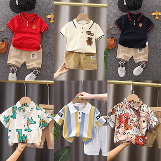 ชุดเด็กคอโปโลเสื้อ+กางเกง ชุดเซ็ทเด็ก เสื้อผ้าสำหรับเด็ก ชุดเซ็ท ชุดเด็กผู้ชาย Size90-120 DXT25