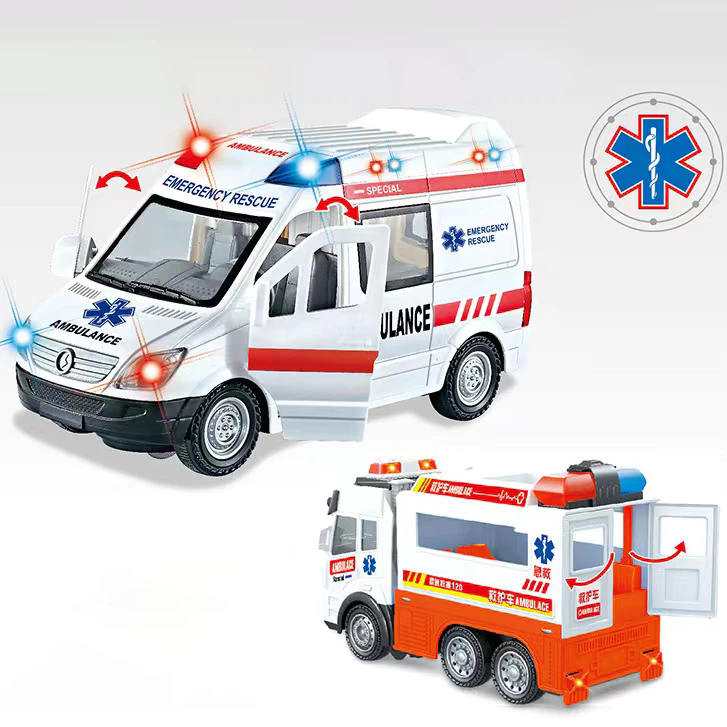 ของเล่นรถพยาบาล Ambulance ใส่ถ่านวิ่งชนถอย มีไฟมีเสียง เปิดประตูได้ ของเล่นเด็ก สินค้าได้ตามรูป พร้อมส่ง