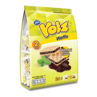 [3 แพ็ค] Voiz Waffle Choco Crispies Familly วอยซ์ วาฟเฟิลช็อกโกคริสปี้ แพ็คครอบครัว 7 กรัม 24 ซอง