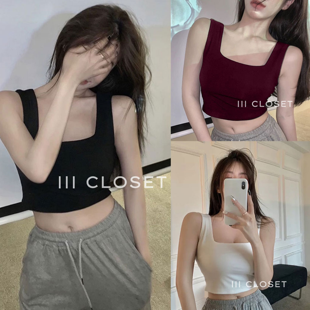 เสื้อกล้ามครอป lll Freesize lll BA039.1 เสื้อกล้าม คอเหลี่ยม เนื้อผ้าฮามิ นิ่ม ยืด ใส่สบาย ไม่หนา ไม่ร้อน