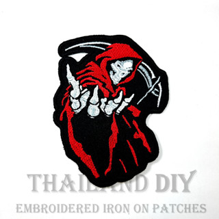 ตัวรีดติดเสื้อ งานปัก ลาย ยมฑูต หัวกะโหลก ผี ปีศาจ ซาตาน Satan Skull Patch DIY WOP ตัวรีด อาร์มติดเสื้อ กระเป๋า กางเกง