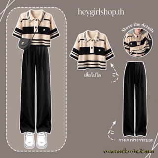 heygirlshop.thเสื้อโปโลคอปกลายเสื้อยืดผู้หญิงฤดูร้อน 2022 ใหม่สไตล์สั้นออกแบบเก๋แขนสั้นถัก