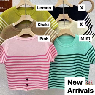 เสื้อคอกลมแขนสั้นผ้านิต STRIPED KNITTED TOPS