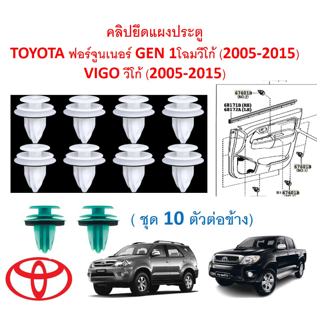 GOFFFYTEC-A603(1ชุด 10ตัวต่อข้าง)คลิปยึดแผงประตู TOYOTA ฟอร์จูนเนอร์ GEN 1โฉมวีโก้  VIGO วีโก้ (2005