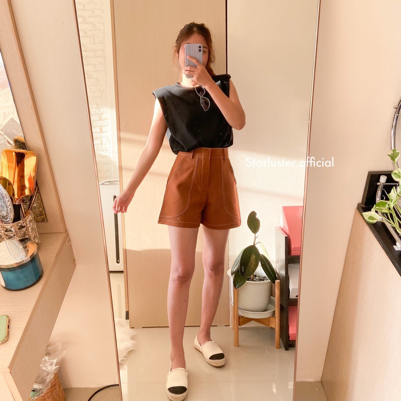 กางเกงขาสั้นเอวสูง แต่งด้ายสี 𝐋𝐞𝐧𝐚 𝐏𝐚𝐧𝐭𝐬 🧢DR-02 รุ่นกระเป๋าโค้ง