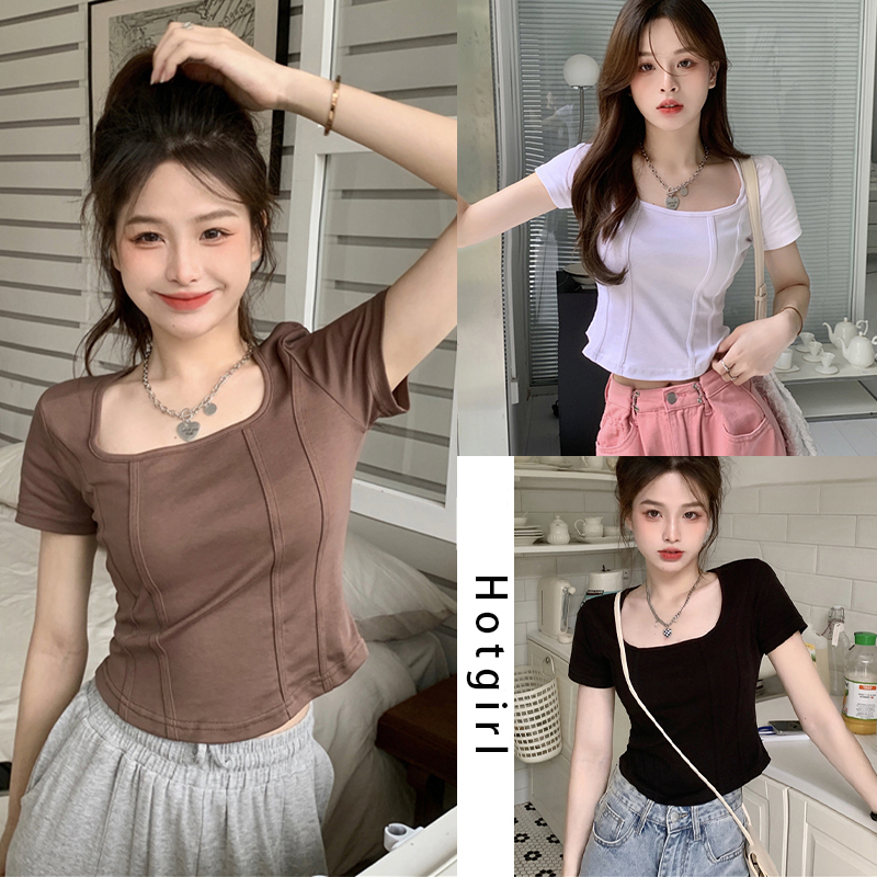Hotgirl พร้อมส่งจากกทม สีทึบเสื้อครอป y2k ผอมเพรียว สไตล์เกาหลี