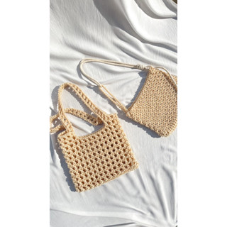 Waffle and Knot bag ,กระเป๋าสะพายข้าง ,Crochet Shoulder Bag