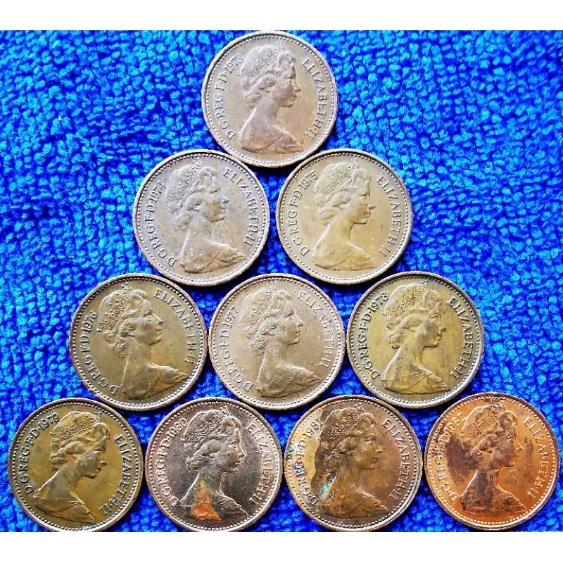 เหรียญ​อังกฤษ​ UK, 0.5 Pence, ชุด​เรียงปี 10 เหรียญ, ​ใช้แล้ว, #​711T