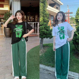 ❤️Set2pcs.❤️เสื้อยืดOversizeผ้าคัตตอน+เกงขาบาน เอวยืด ผ้าลื่น นิ่ม พริ้ว ทิ้งตัว ทรงสวย ใส่สบาย
