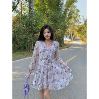 [𝗣𝗥𝗘-𝗢𝗥𝗗𝗘𝗥] 👾Lavender dress เดรสกระโปรงลายดอกไม้