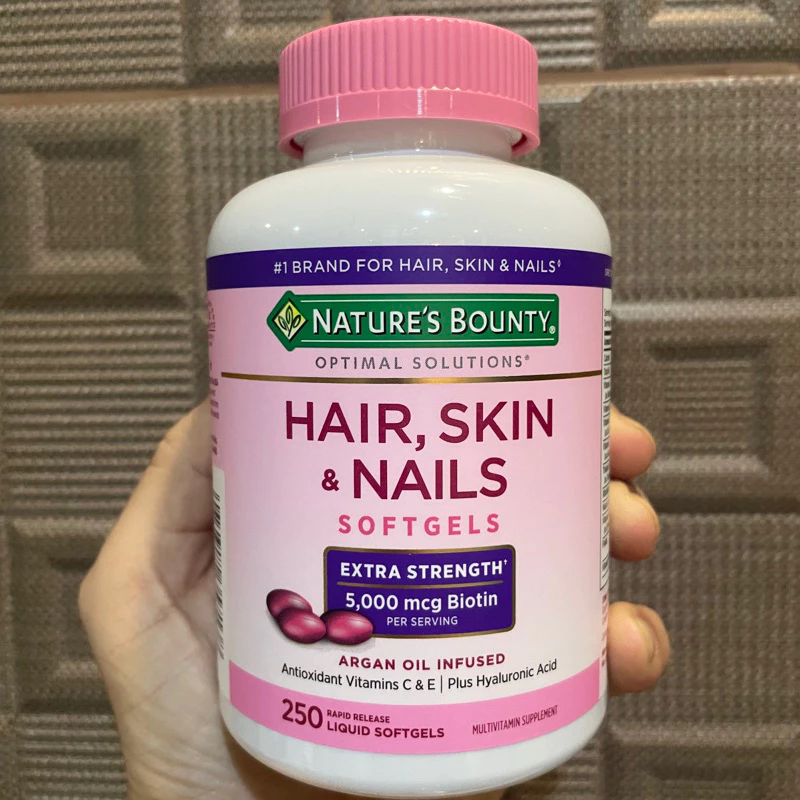 Hair skin Nails Nature bounty 250 เม็ด with biotin 5000 mcg Exp.07/27 (อ่านข้อมูลก่อนสั่งค่ะ)