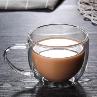 แก้วใส 2 ชั้น มีหูจับ สำหรับใส่กาแฟ ชา เครื่องดื่มอื่นๆ ใส่ได้ทั้งร้อนและเย็น