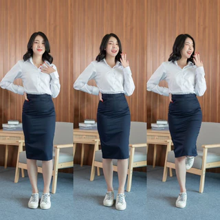 กระโปรงพิธีการ สีกรมท่า ยาว22-24-26 ผ่าหลังทับ ทรงเอผ้าเสริท สีกรมท่า (ไม่ยืด) กระโปรงรับปริญญา ราคาสุดคุ้ม