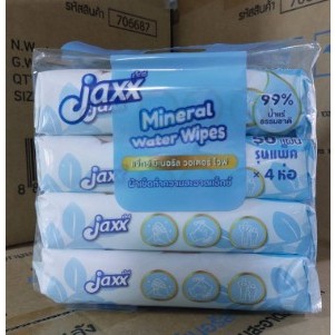 ทิชชู่เปียกJaxx mineral water wipes ผ้าเช็ดทำความสะอาดสำหรับเด็ก ขนาดผ้า 160mmx180mm แพ็ค4ห่อ ห่อบรรจุ50แผ่น