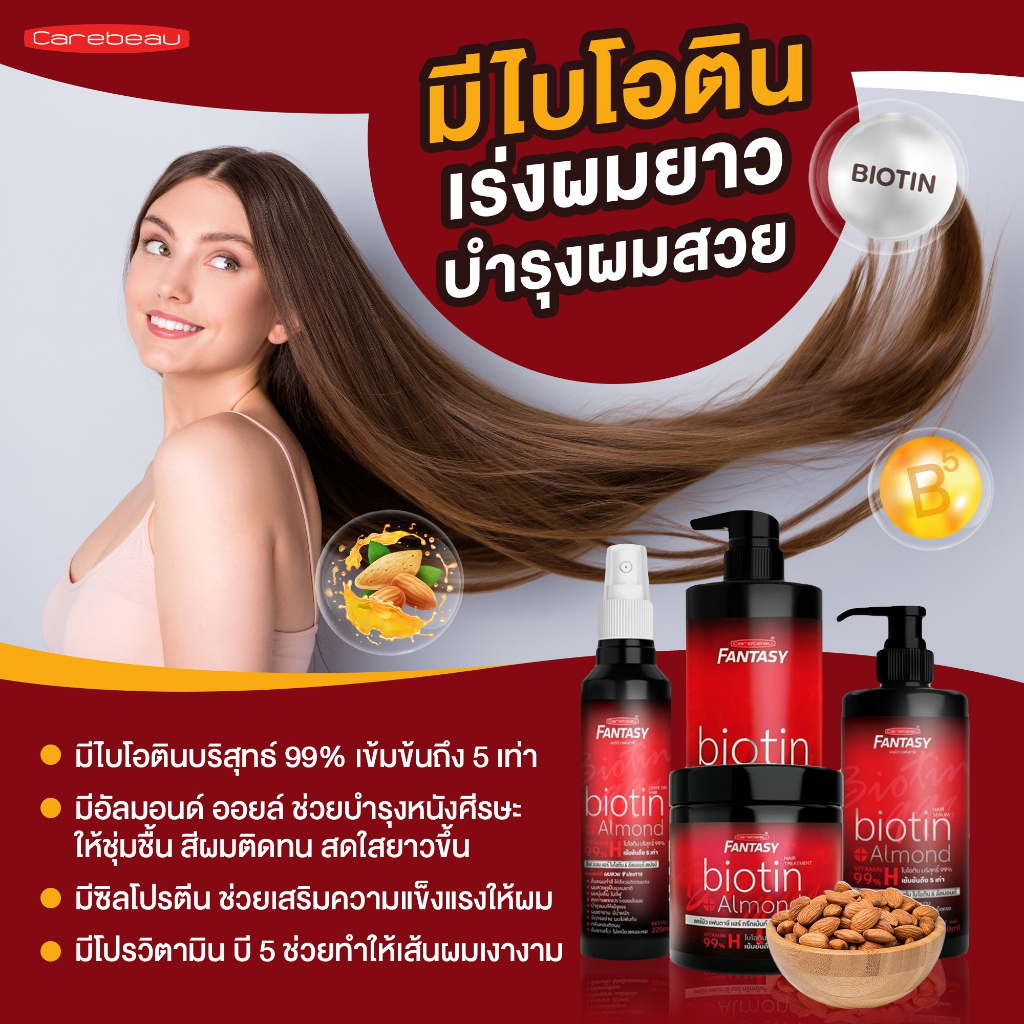 (สีแดง) แชมพู ทรีทเม้นท์ แคร์บิว แฟนตาซี ไบโอติน&อัลมอนด์ Carebeau Fantasy Hair Biotin&Almond Shampoo - รูปที่ 2