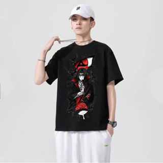 เสื้อยืด Anime Naruto สีดำ ins เสื้อยืดคอกลมหลวมพิมพ์เสื้อยืดผ้าฝ้าย