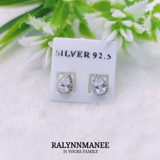 AE007 ต่างหูเพชรสวิส ( Cubic zirconia ) ตัวเรือนเงินแท้ 925 ชุบทองคำขาว