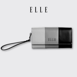 ELLE BAG I COLLECTION GRADIENT กระเป๋าสตางค์ 3 พับยาว ช่องใส่การ์ดทั้งหมด 12 ใบ หนังวัวแท้ สีดำ I EWW154