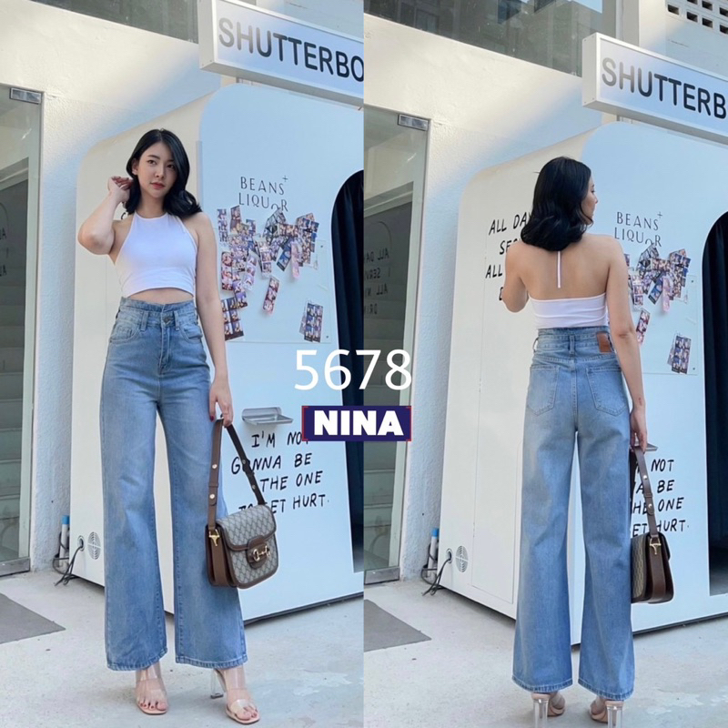 NN-ST 5678 กางเกงเอวสูงขากระบอกแต่งขอบเอวดีเทลน่ารักๆ งานฟอกสีอ่อน ผ้าไม่ยืด ตัวนี้ทรงสวยแพนเทิ้ลเก็บทรงพรางหุ่นมาก