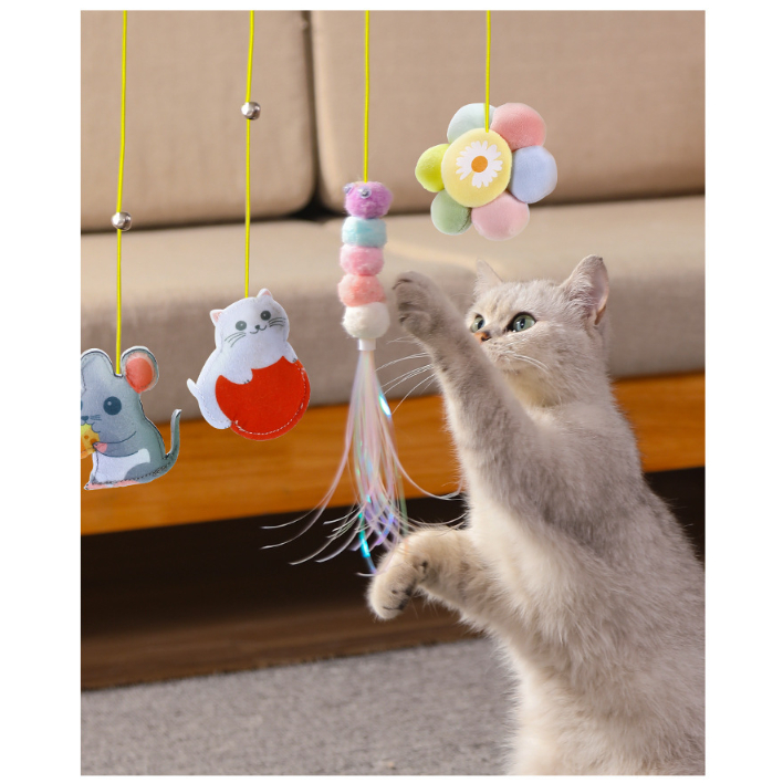 Ming ของเล่นแมวยืดได้ ไม้ตกแมวแบบแขวน  ไม้ล่อแมวสปริง สุ่มลาย พร้อมส่ง - รูปที่ 6