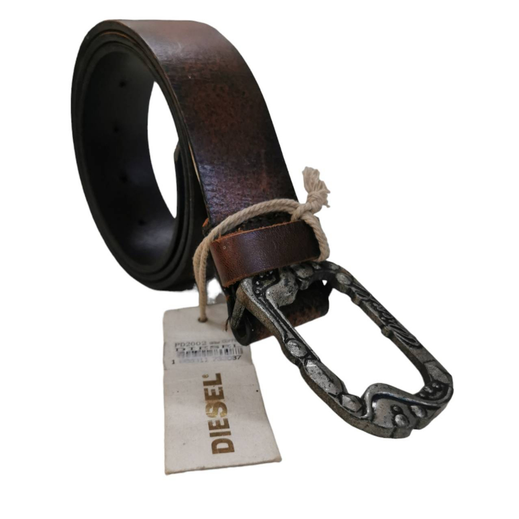 เข็มขัดหนังแท้ ดีเซล Diesel Belt ของแท้ สายหนังแท้ แบบหัวกด สีน้ำตาลเข้ม Made in Italy