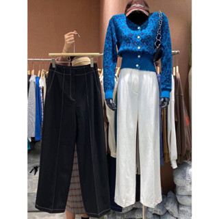 กางเกงขายาวเอวสูง CONTRAST STITCH SLACK PANTS