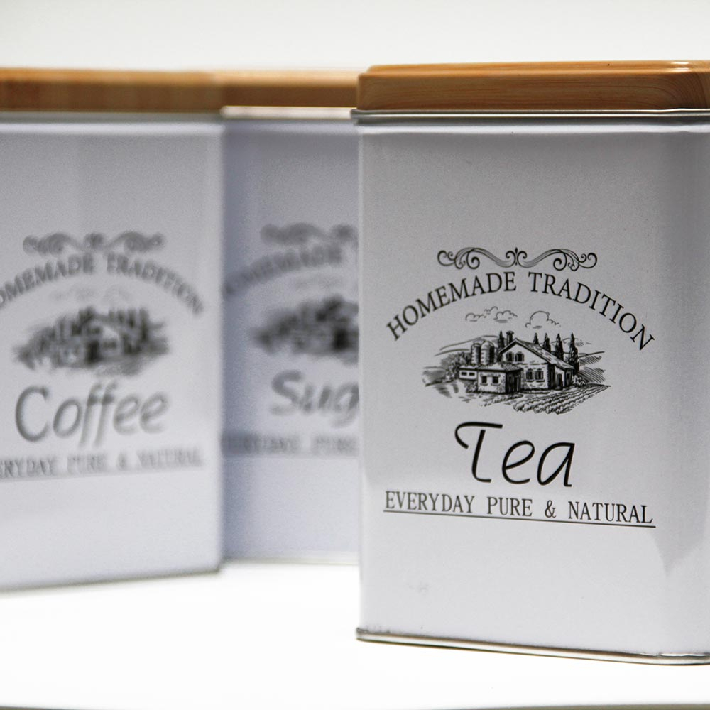 Set of 3 Tea, Coffee, Sugar Tin Canister