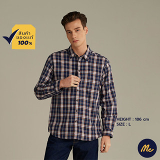 Mc Jeans เสื้อเชิ้ตแขนยาว ผู้ชาย ลายสก็อตสีกรมท่า MSLZ179