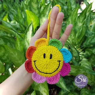 🔥พร้อมส่ง🔥พวงกุญแจ กระจกดอกทานตะวันสีรุ้ง smiley