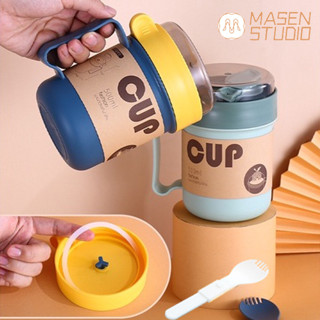 Masen ถ้วยซีเรียลพร้อมฝาปิด ถ้วยซีเรียล ถ้วยอาหารเช้า ขนาด 500 มล. แบบพกพา เข้าไมโครเวฟได้ พร้อมฝาปิด พร้อมช้อน ถ้วยแบบพกพา ถ้วยซุป สามารถเข้าไมโครเวฟได้