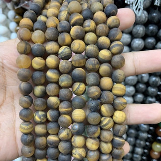 ตาเสือเหลือง Tigers Eye ผิวด้าน 8 มิล เส้นยาว