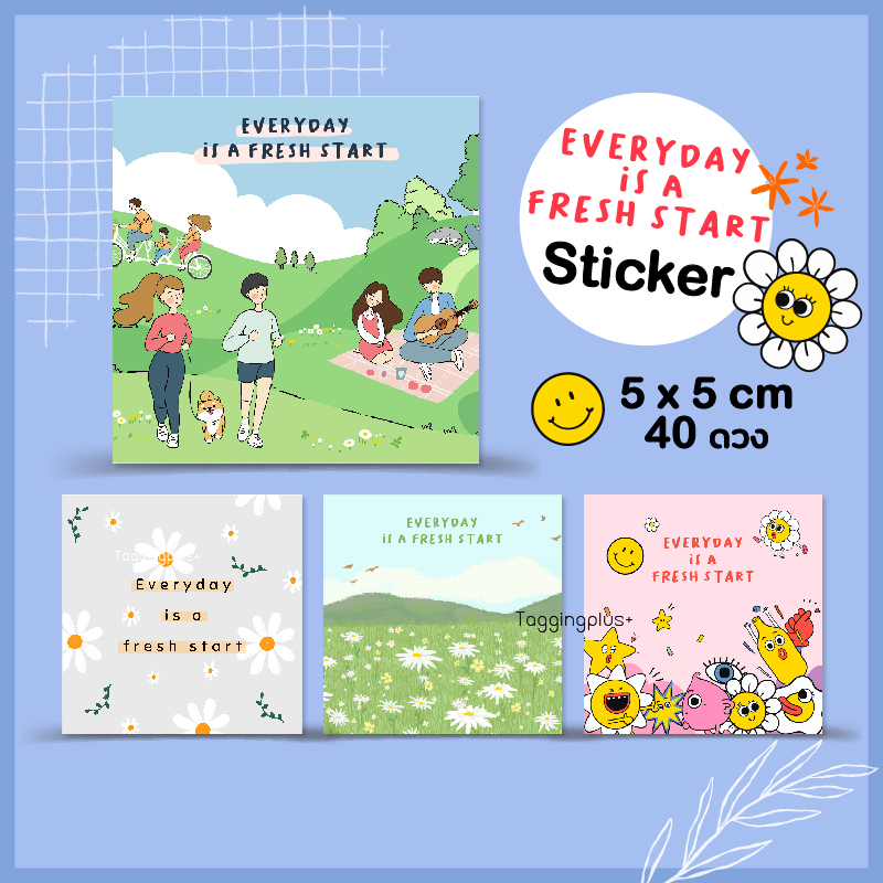 สติกเกอร์ 5×5 cm. 40 ดวง   5 ลาย, Sticker, สติกกระดาษ เนื้อมันเงา หมึกกันน้ำ ราคา ถูกที่สุด ดีลบีเคเค