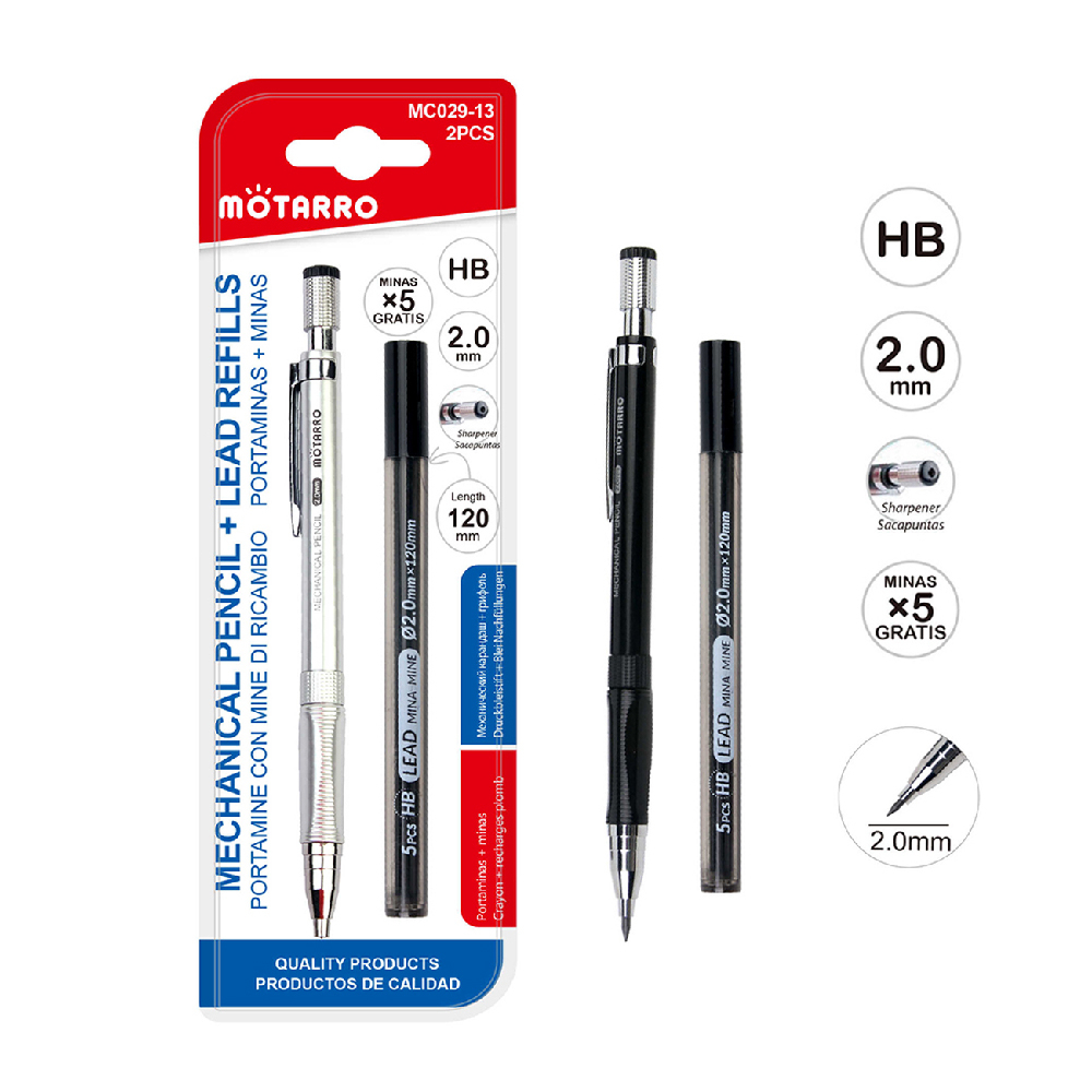 MOTARRO ดินสอกดไส้ใหญ่ 2.0mm รุ่น MC029-13  พร้อม ไส้ดินสอ HB ในแพ็ค ดินสอกดเขียนแบบ