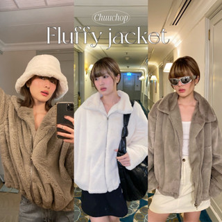 chuuchop_พร้อมส่ง(C7952)🧺🧸 Fluffy jacket เสื้อแจ็คเก็ตแขนยาว ขนนุ่มฟู มี3สี กันหนาว